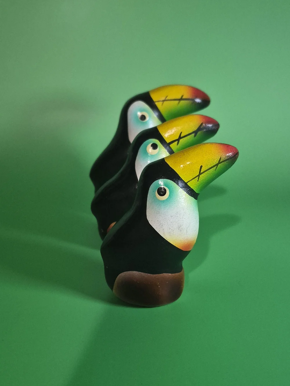 MCM Colorful Toucan Figurines in Green, Yellow, Black